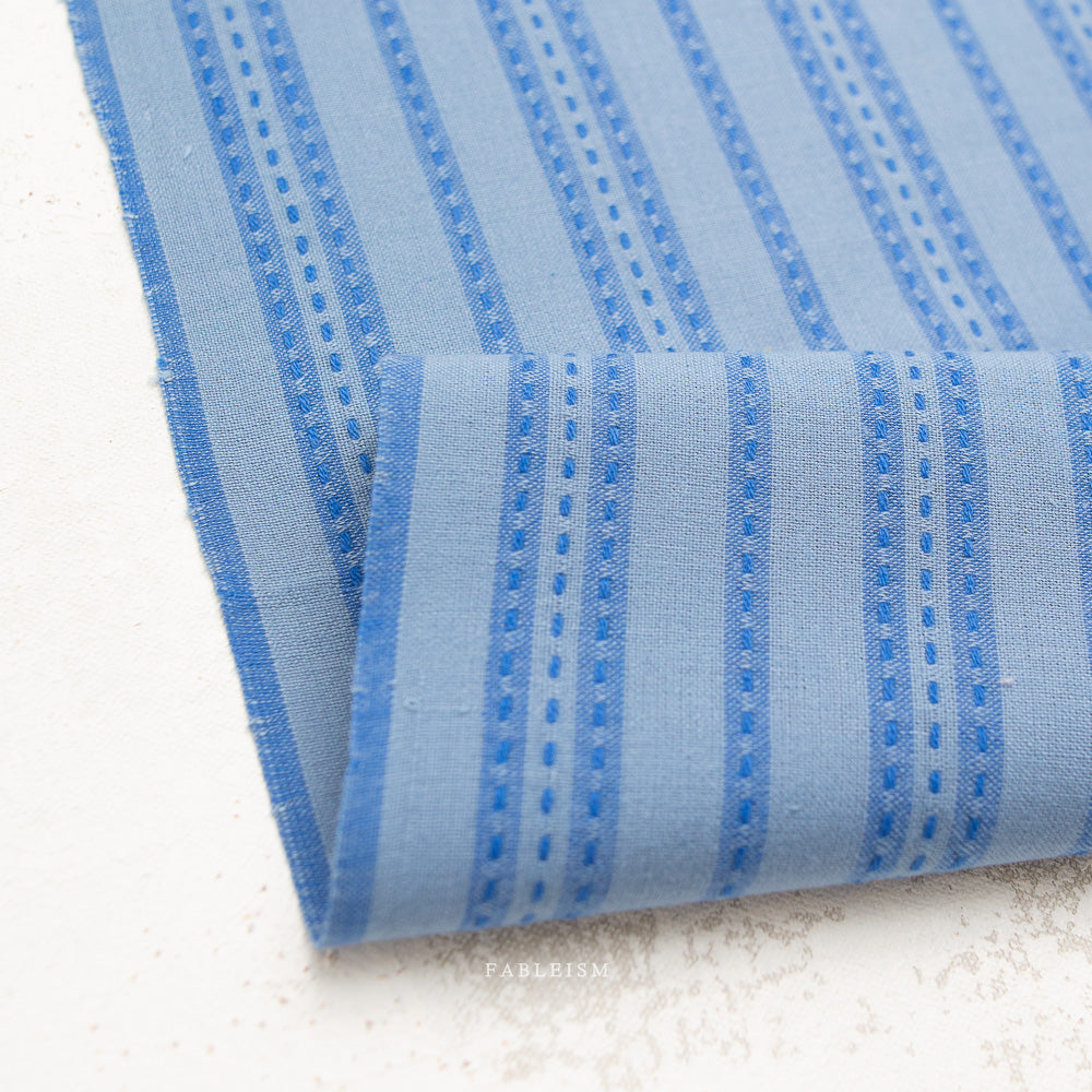 Fableism Fine and Dandy, Stitch Stripe in Blue , 1/4 yard