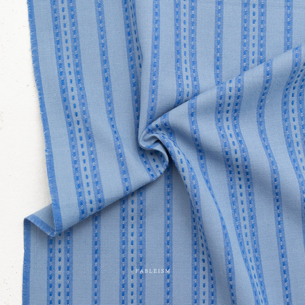 Fableism Fine and Dandy, Stitch Stripe in Blue , 1/4 yard