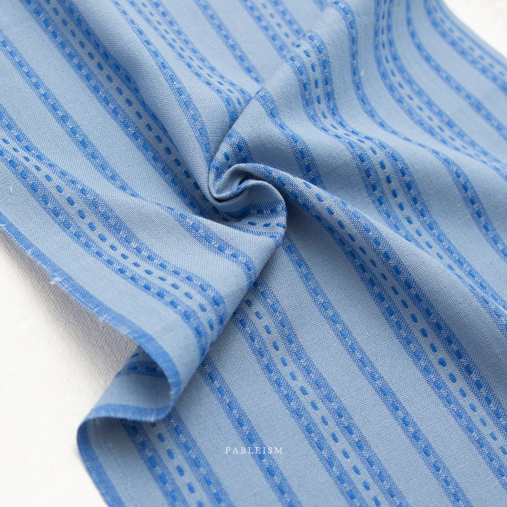 Fableism Fine and Dandy, Stitch Stripe in Blue , 1/4 yard