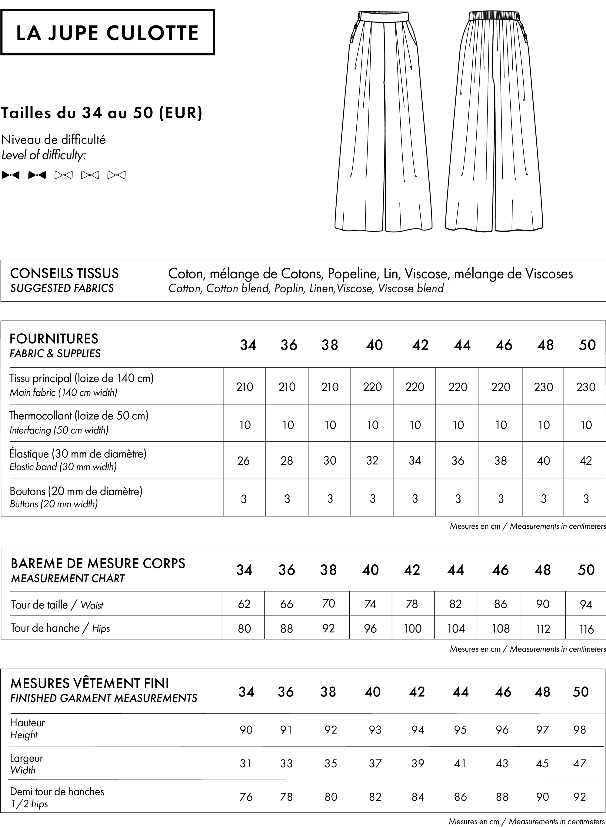 Atelier Brunette, La Jupe Culotte Paper Pattern
