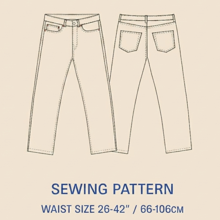 Wardrobe By Me, Jeans PDF Pattern (Men's Sizes 26-42)