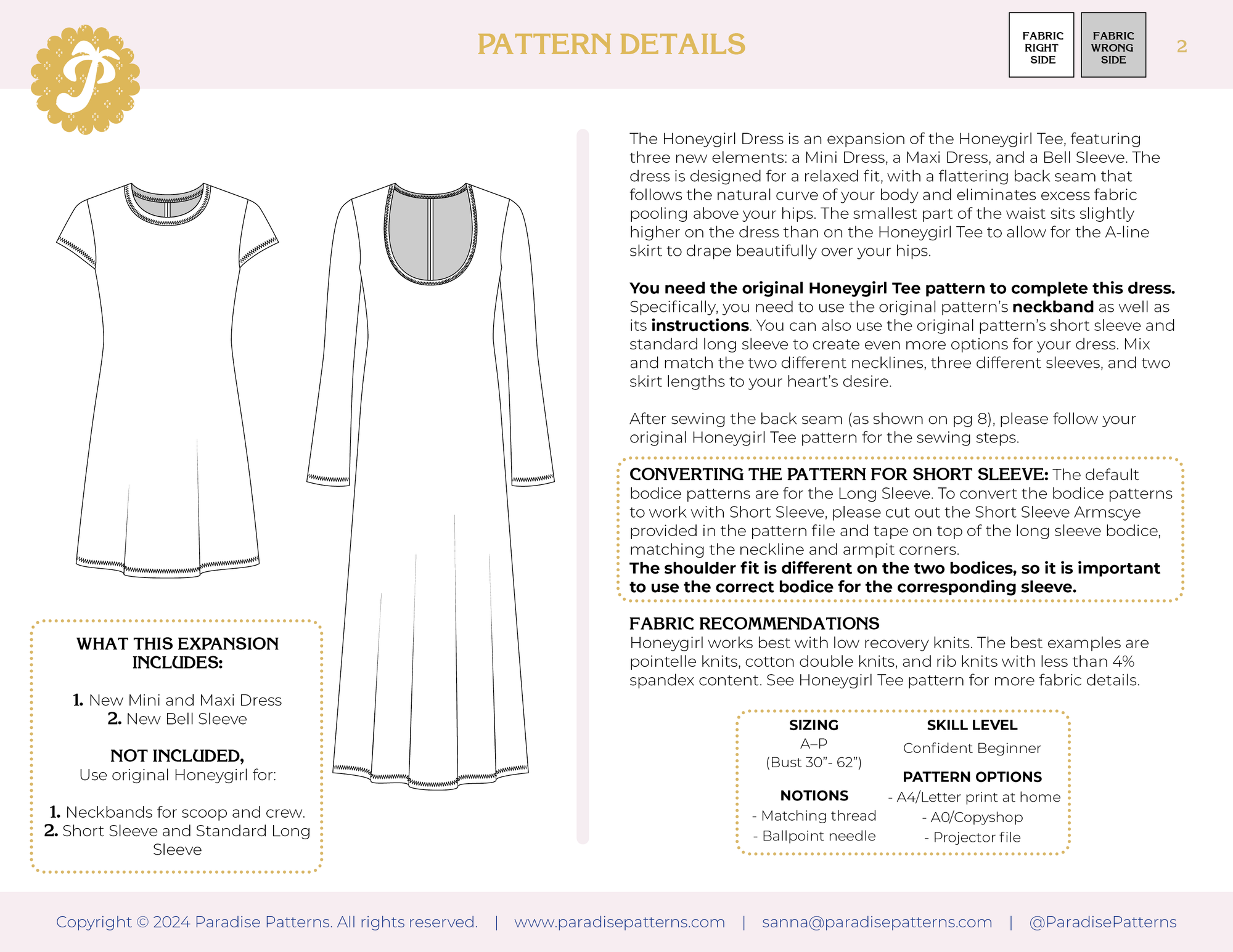 Paradise Patterns, Honeygirl Dress Expansion PDF Pattern