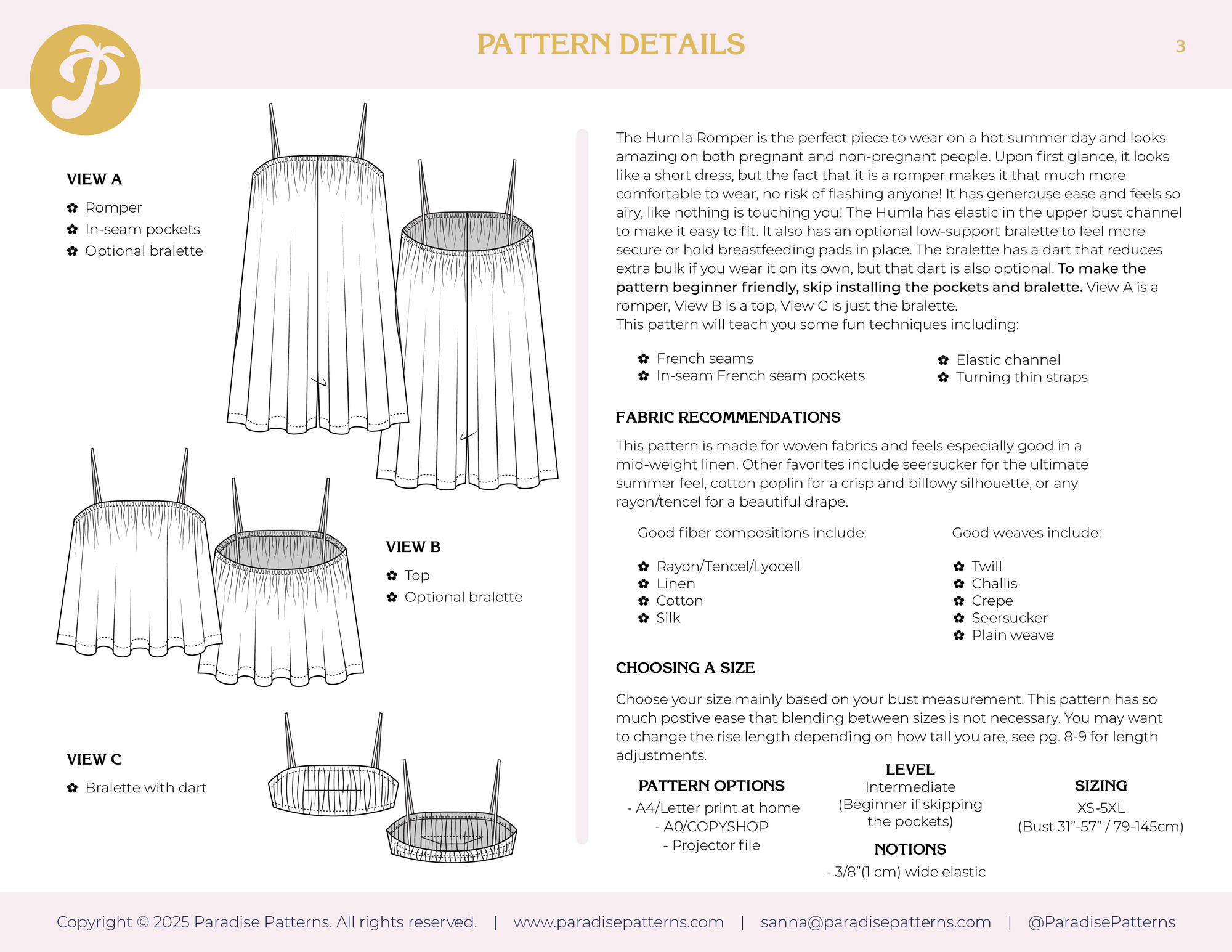 Paradise Patterns, Humla Romper PDF Pattern