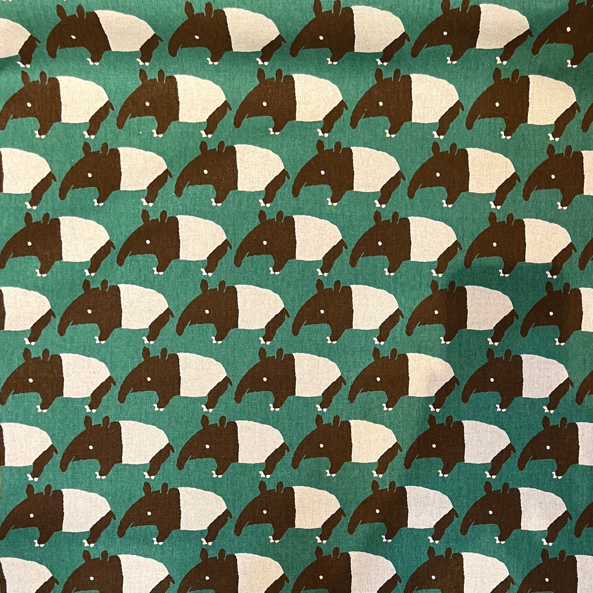 Malayan Tapirs, Cotton Flax Canvas, Green, 1/4 yard