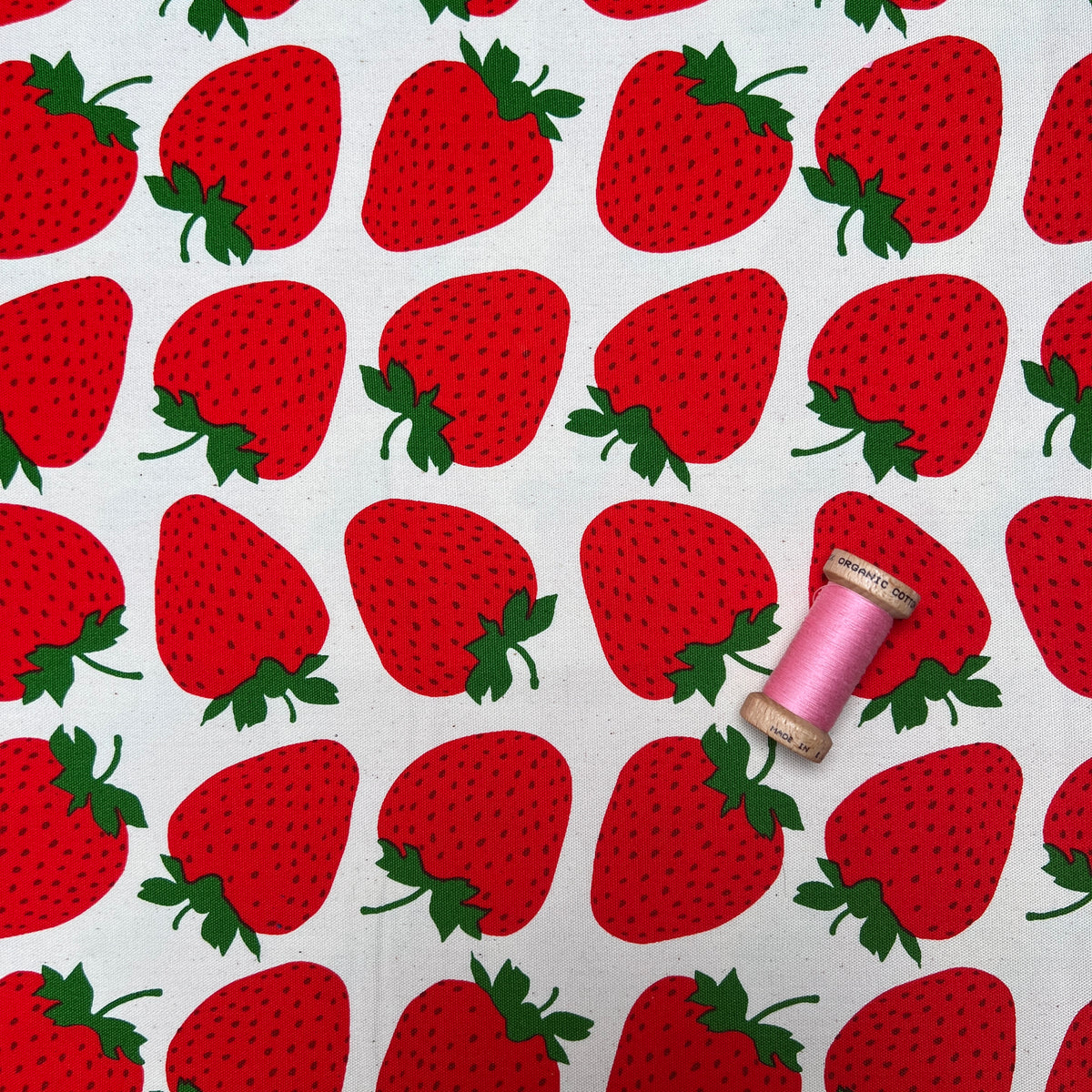 Sevenberry Large Strawberries, Oxford Canvas, White, 1/4 yard