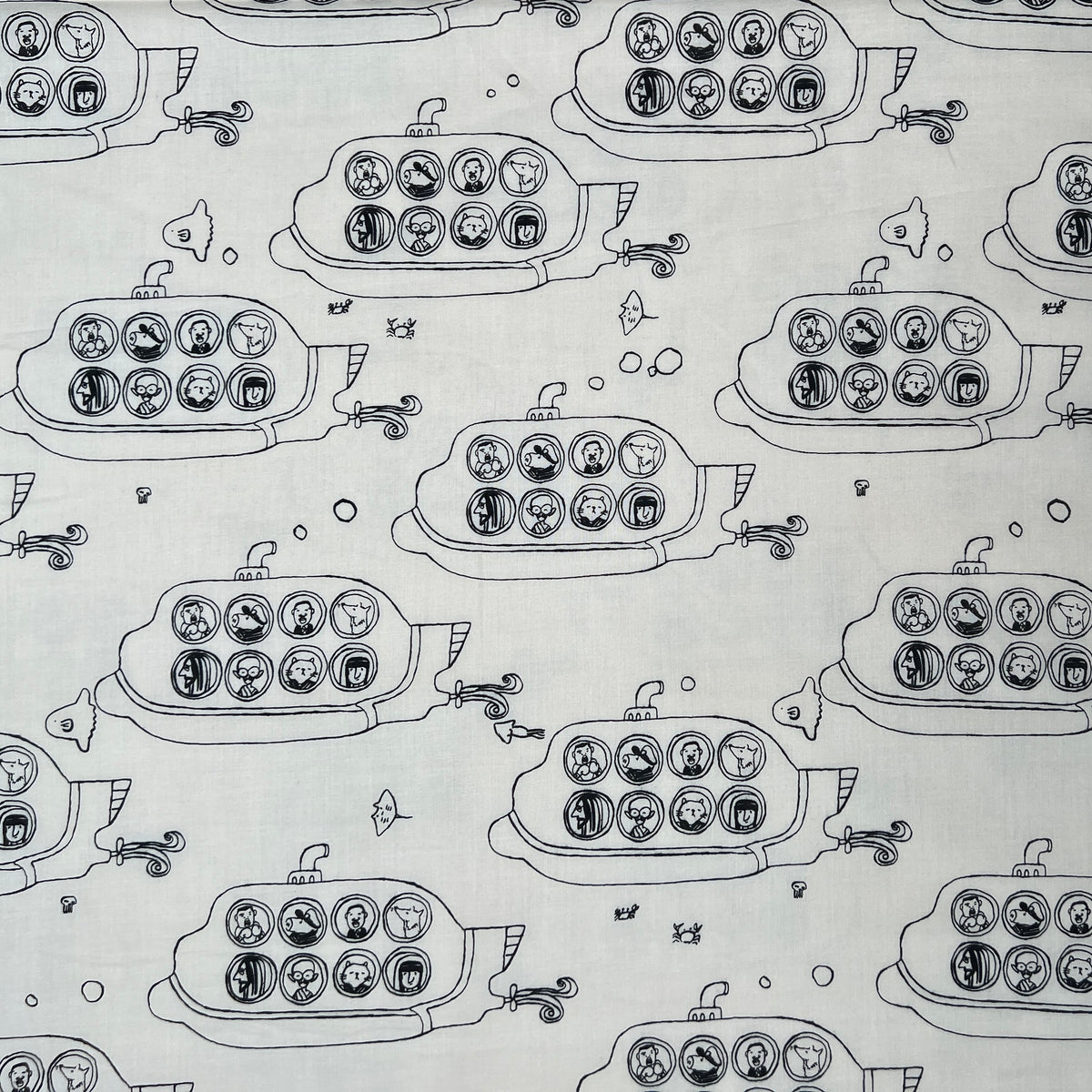 Hokkoh OSKikka, Famous People Submarine, Navy on White, 1/4 yard