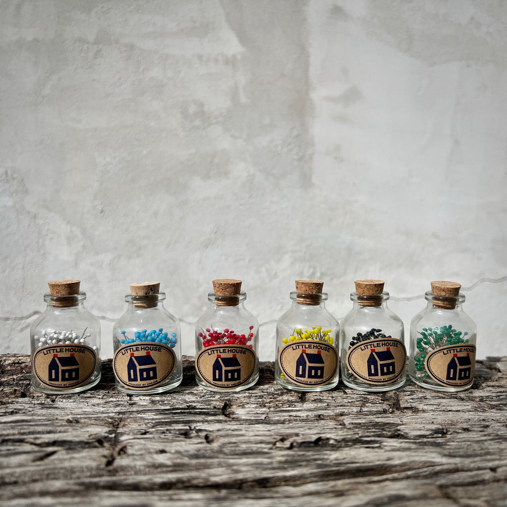 Little House Glass Head pin in a Bottle, multiple colorways, Little House, Japan