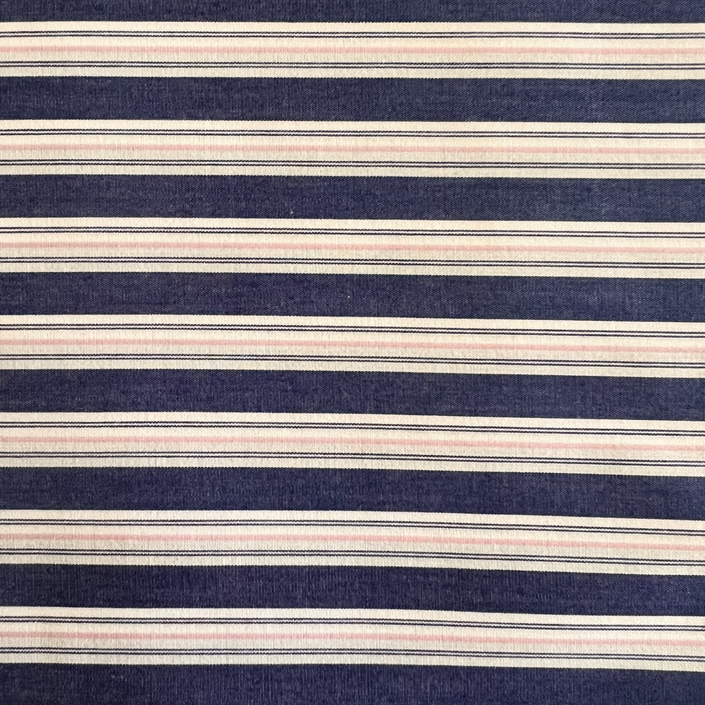 Designer Deadstock Denim Blue, Pink and Ivory Variable Stripe Italian Cotton  Shirting, 1/4 yard
