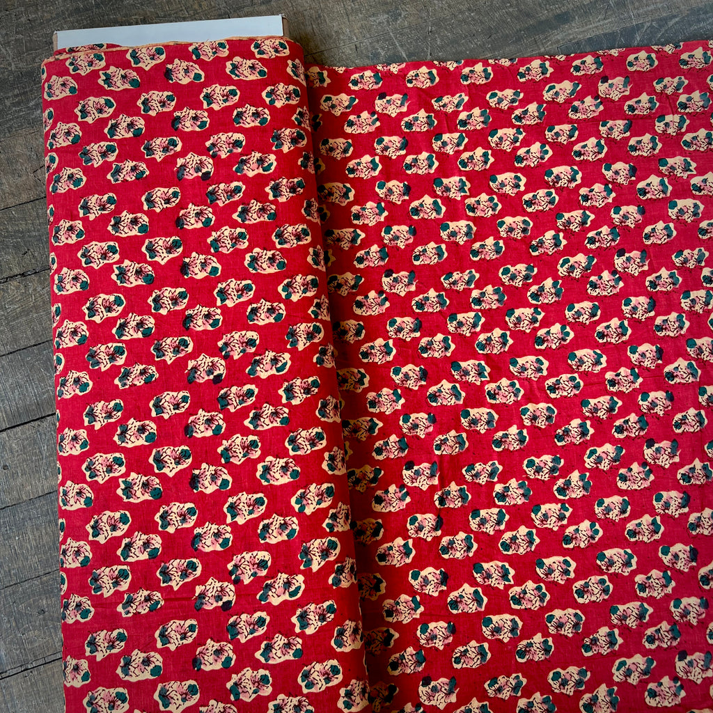 Indian Hand-block print organic cotton, red, 1/4 yard