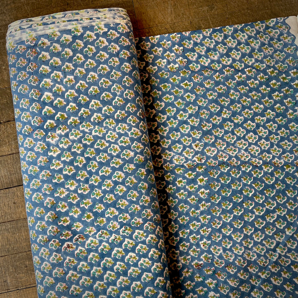 Indian Hand-block print organic cotton, blue, 1/4 yard