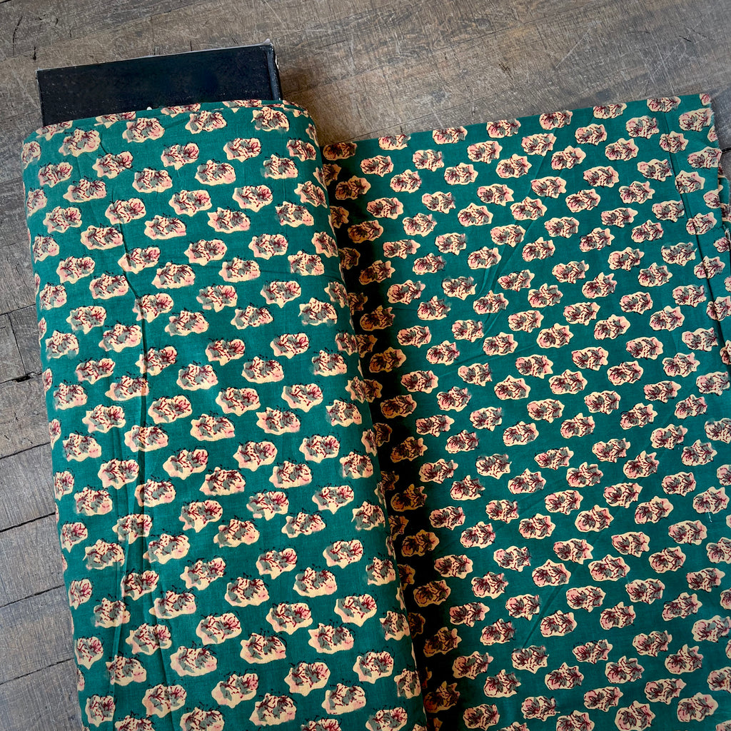 Indian Hand-block print organic cotton, green, 1/4 yard