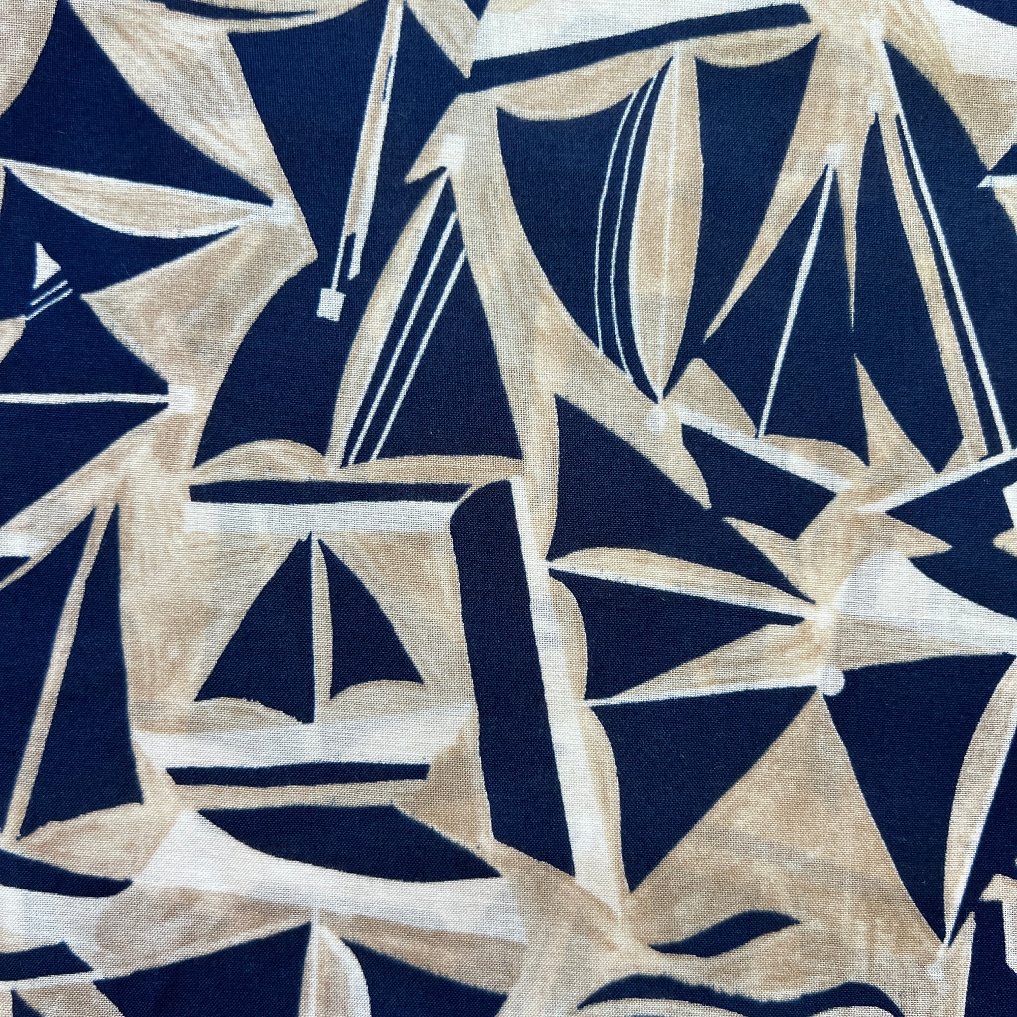 Sailboats Japanese Lawn, navy and taupe, 1/4 yard - Lakes Makerie