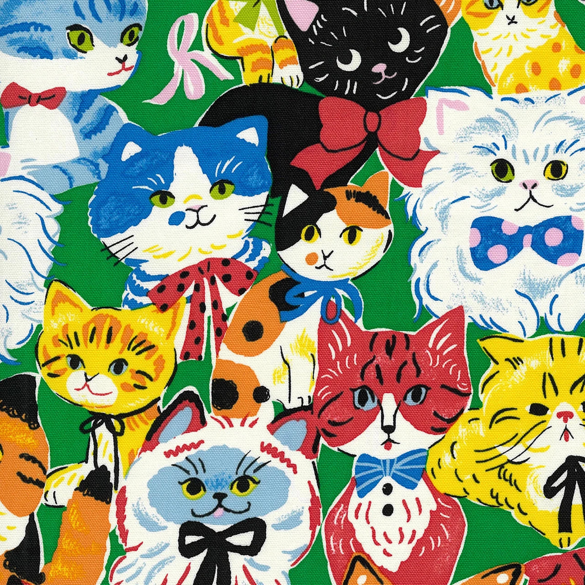 Kokka Powerful Animal Cats Cotton Oxford Fabric, 1/4 yard