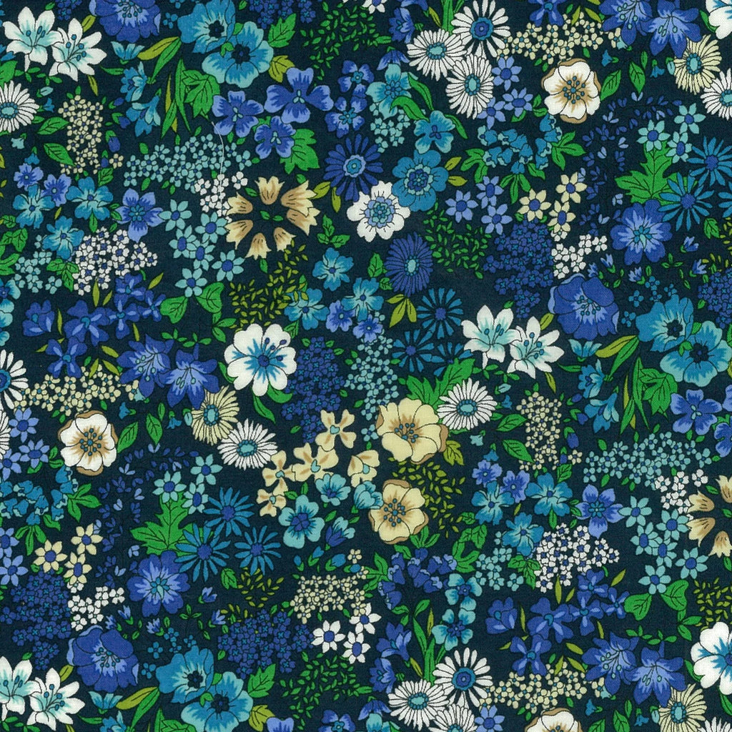 Kokka Flownny, Japanese Cotton Lawn, "Blue and Green" (16E), 1/4 yard