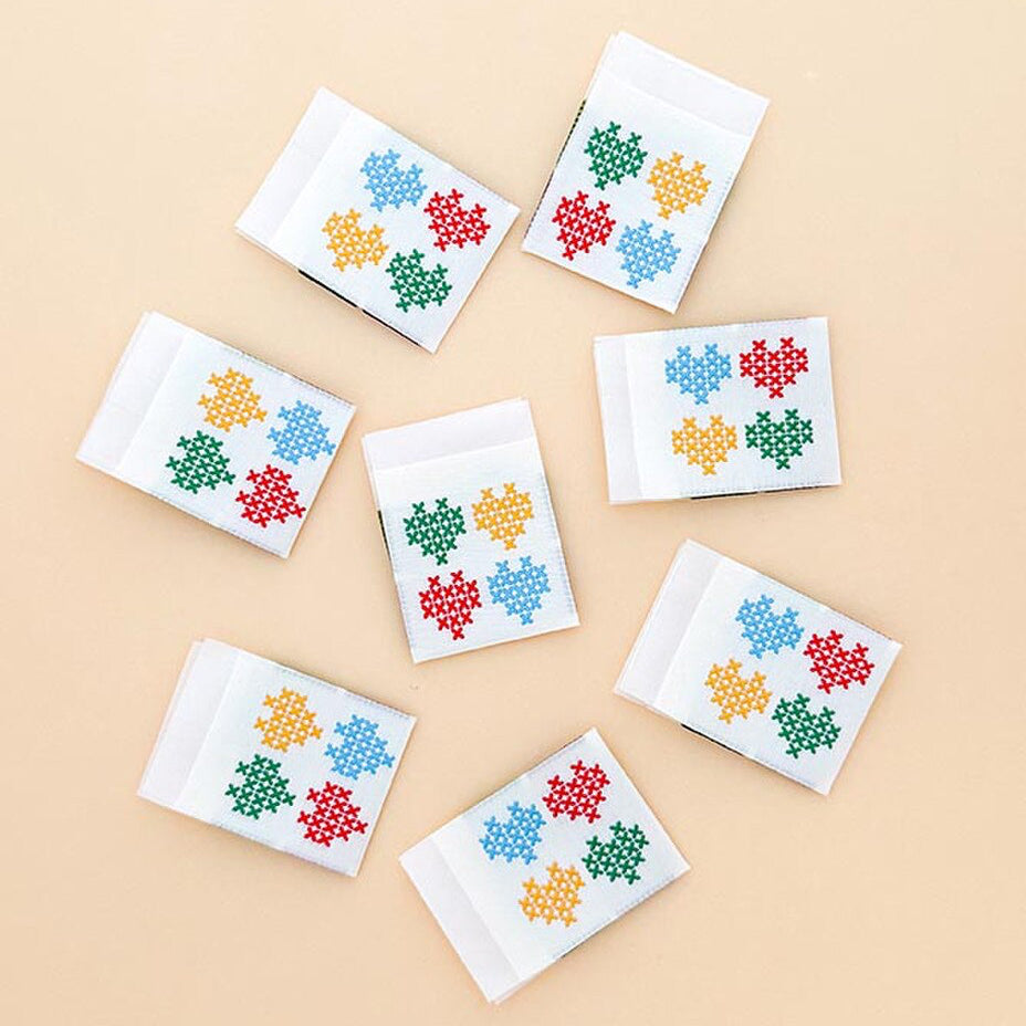 Minki Kim Cross Stitch Heart Woven Labels