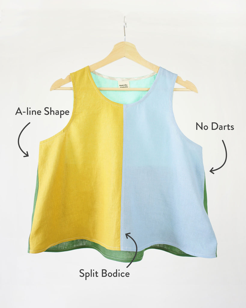 Matchy Matchy Sewing Club, Peplum Split Tank, PDF Pattern (with or without printing)