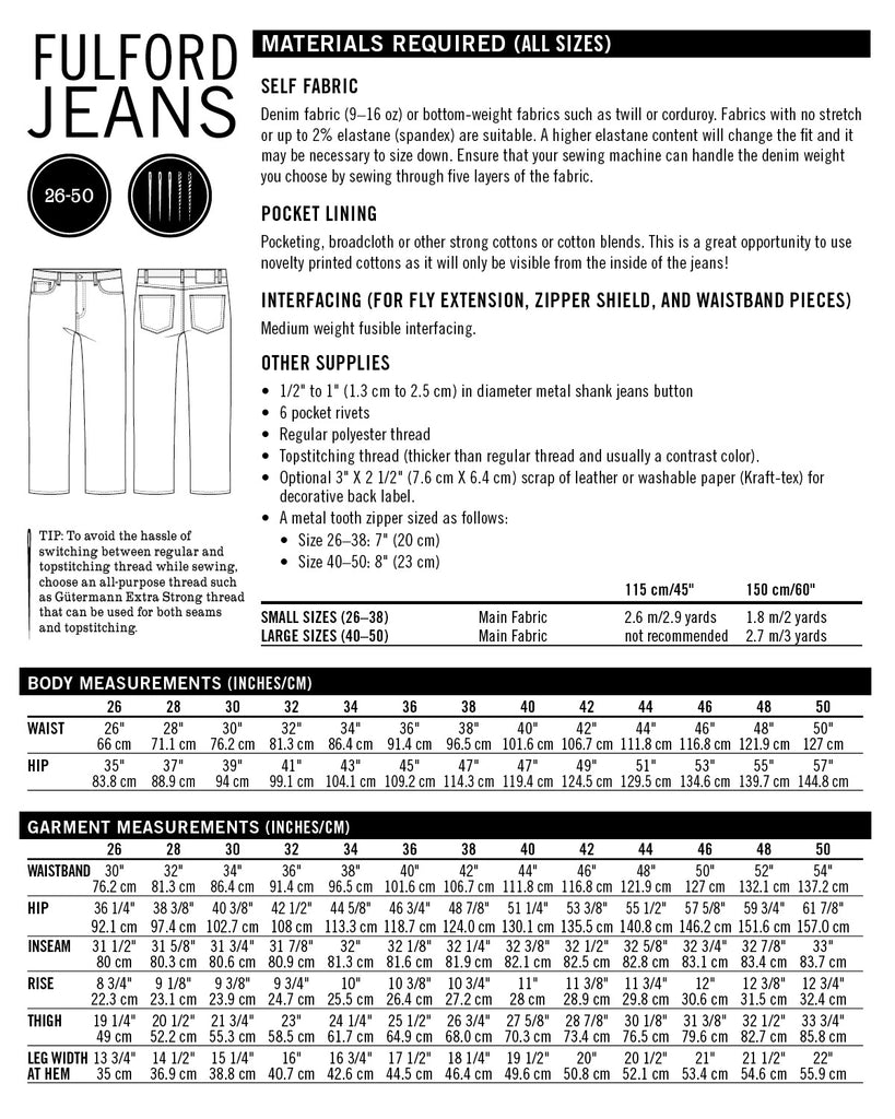Thread Theory Fulford Jeans PDF Pattern