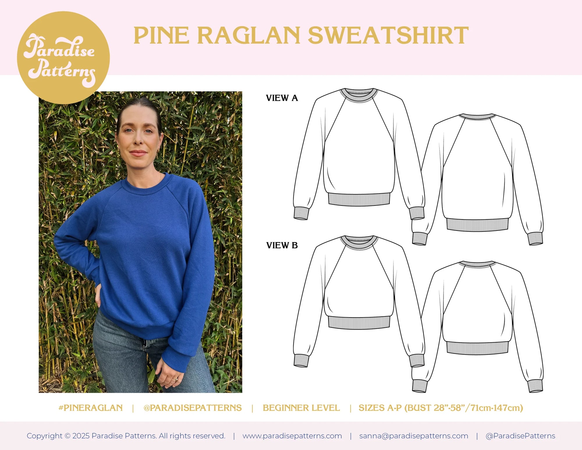 Paradise Patterns, Pine Raglan PDF Pattern