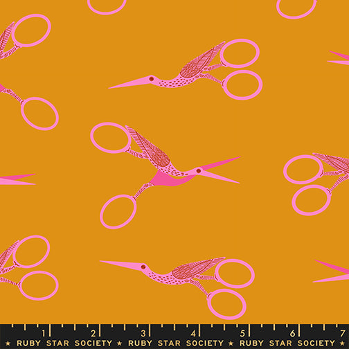 Ruby Star, Ruby Star, 1-800-Notion, Stork Scissors Honey, Cotton Fabric, 1/4 yard