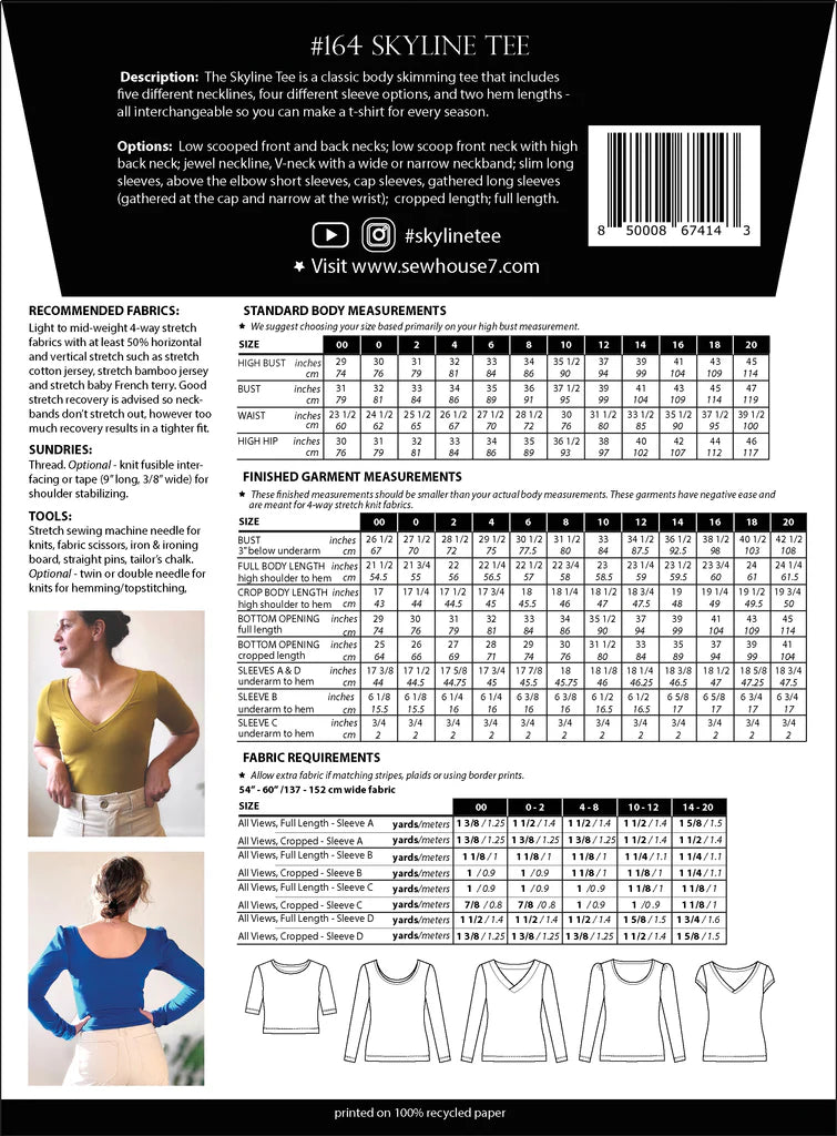Base Collection 07 Sewing Pattern Sew House Seven, Skyline Tee Paper Pattern (Standard and Curvy Sizes ...