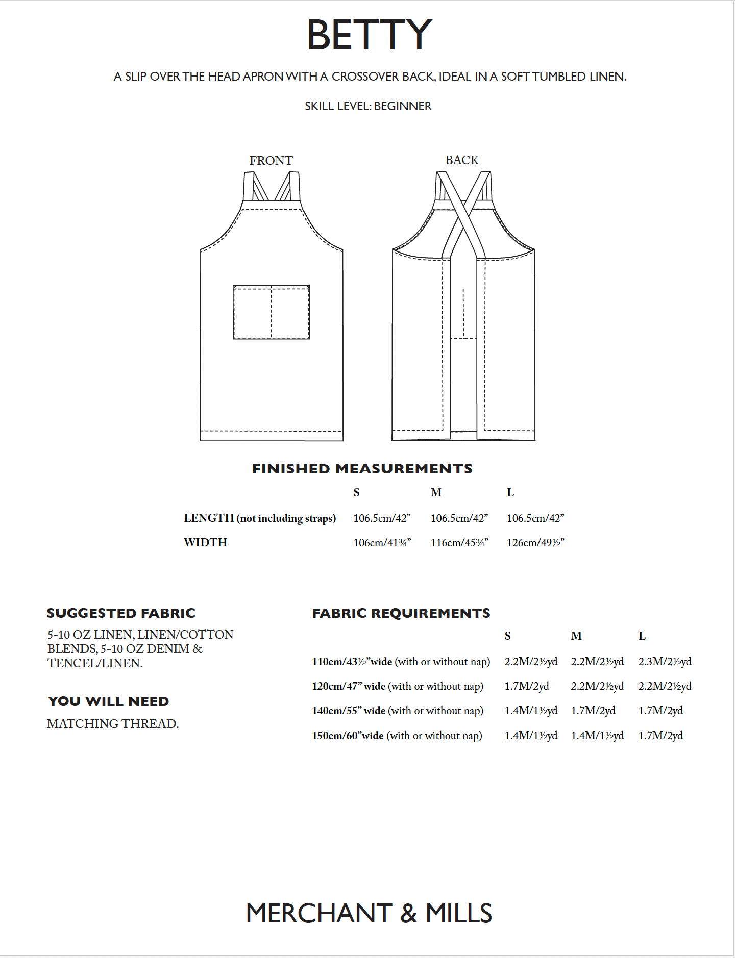 Merchant &amp; Mills, The Betty Apron PDF Pattern