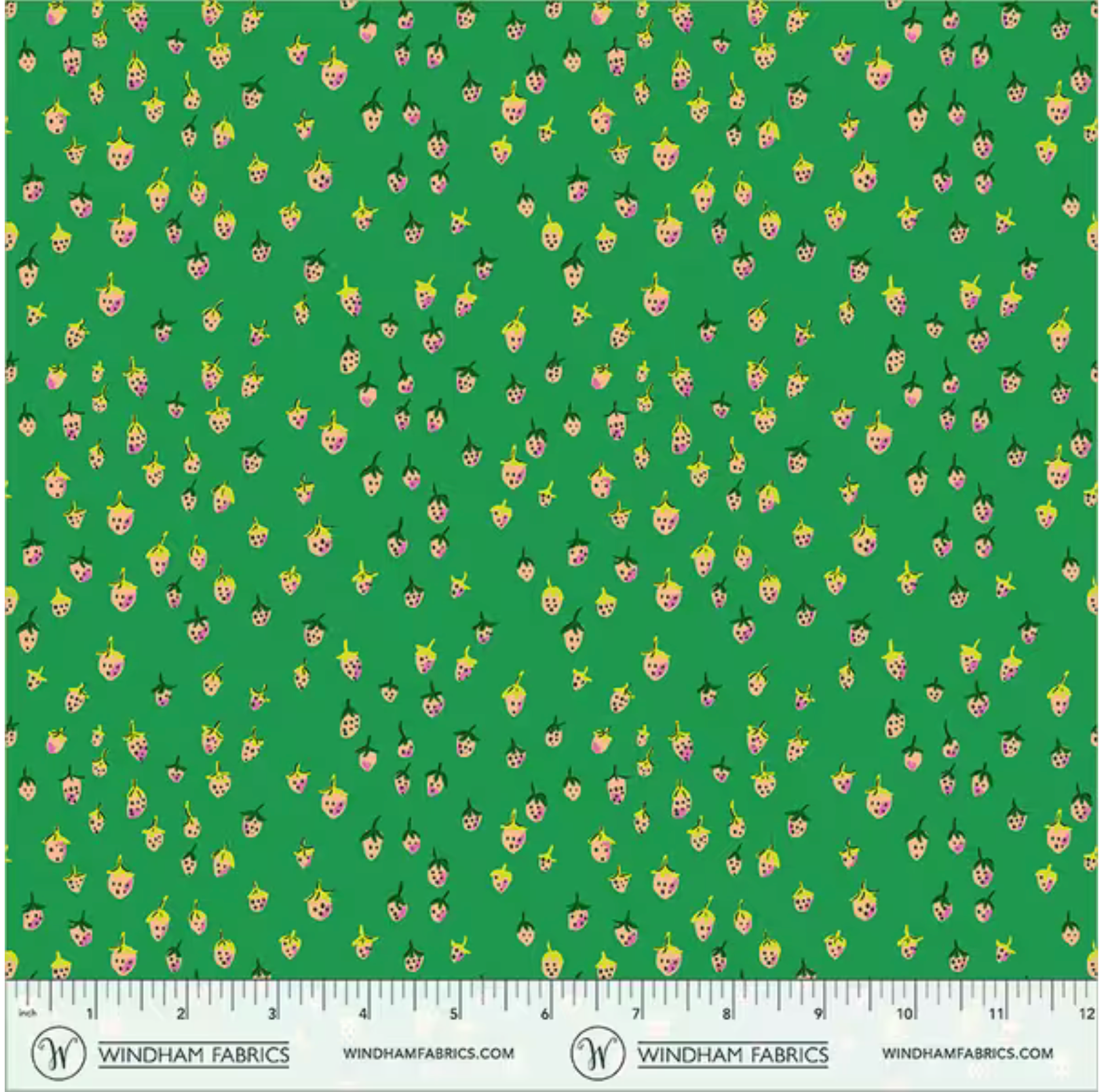 Heather Ross Favorites, Field Strawberries, Jade, 1/4 yard