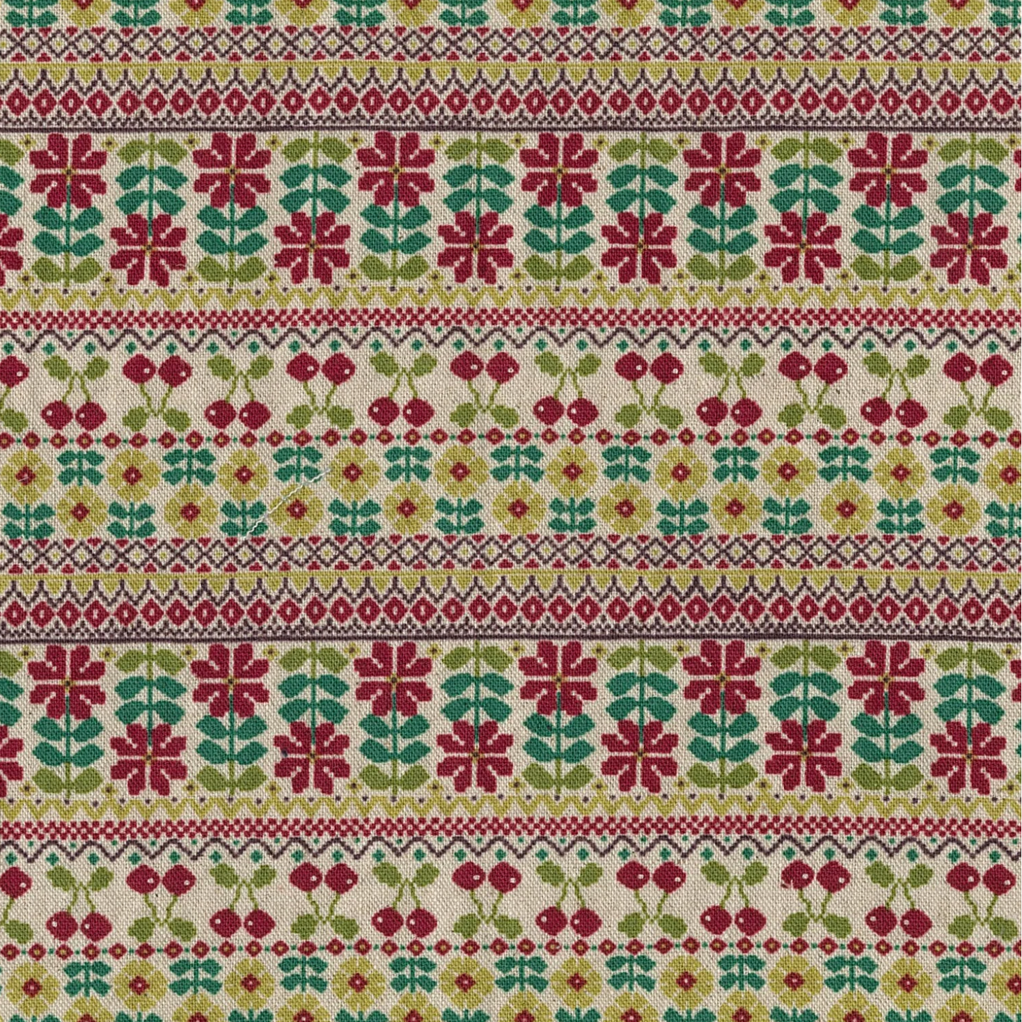Kokka, Kiite Cotton-Linen Canvas, Red and Green, 1/4 yard