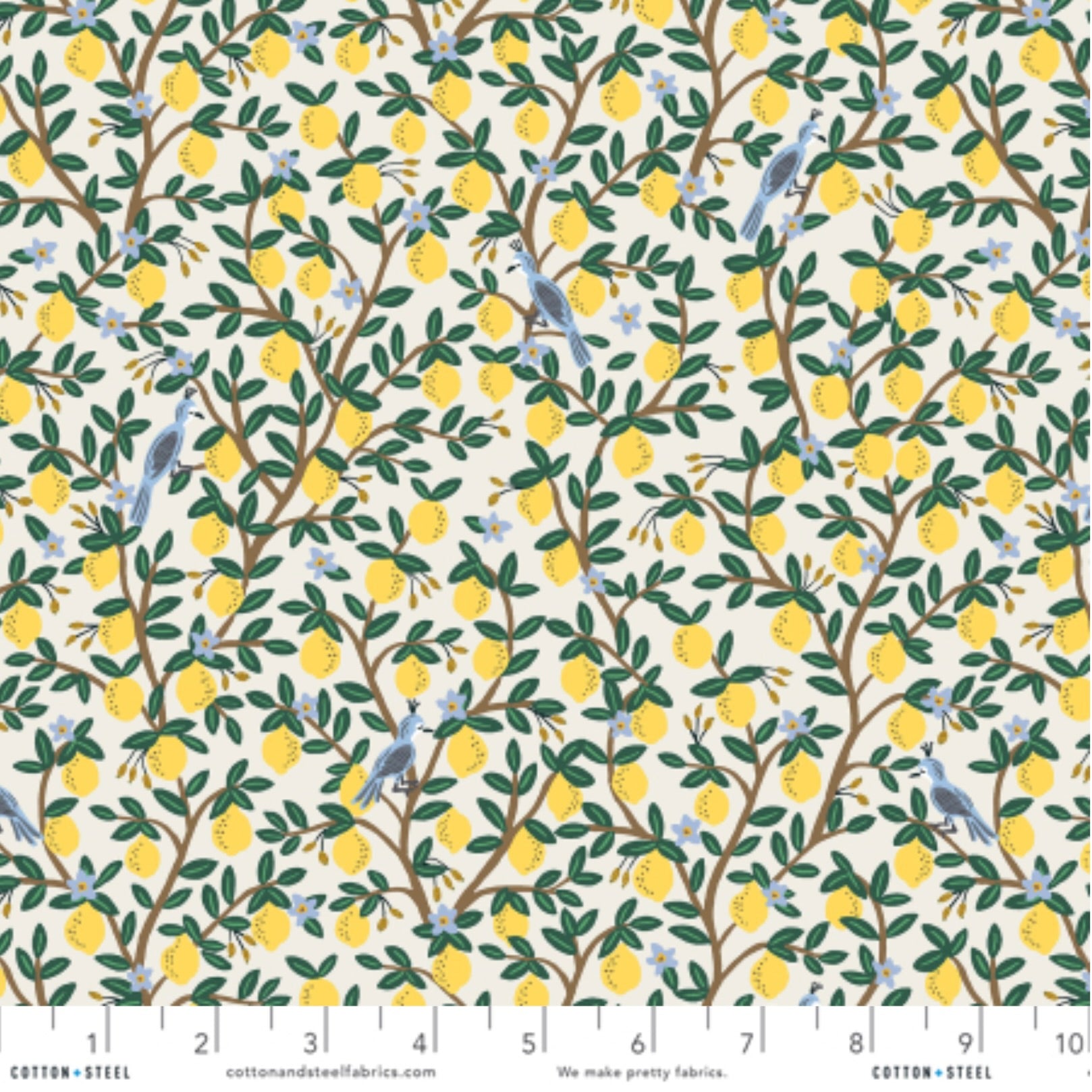 Rifle Paper Co., Camont - Lemon Grove - Cream  Metallic Fabric, 1/4 yard