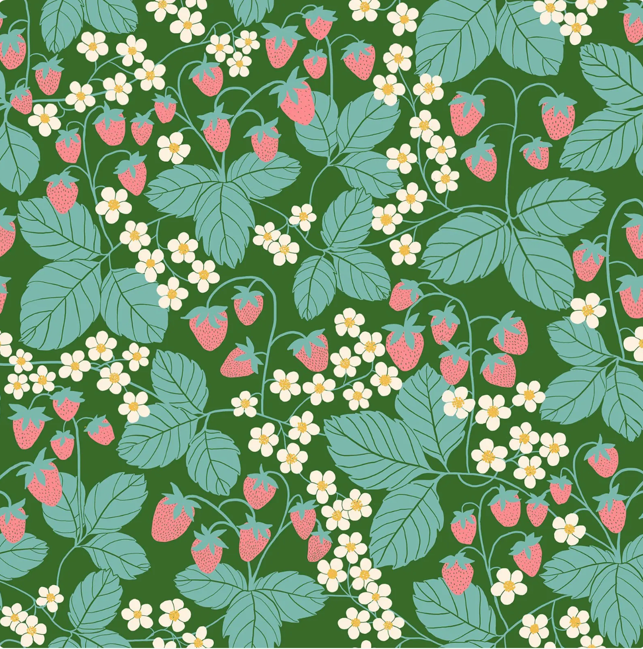 Remnant 8215 Ruby Star, Imagined Landscapes, Strawberry Field Endpaper Green, 2 yard bolt end