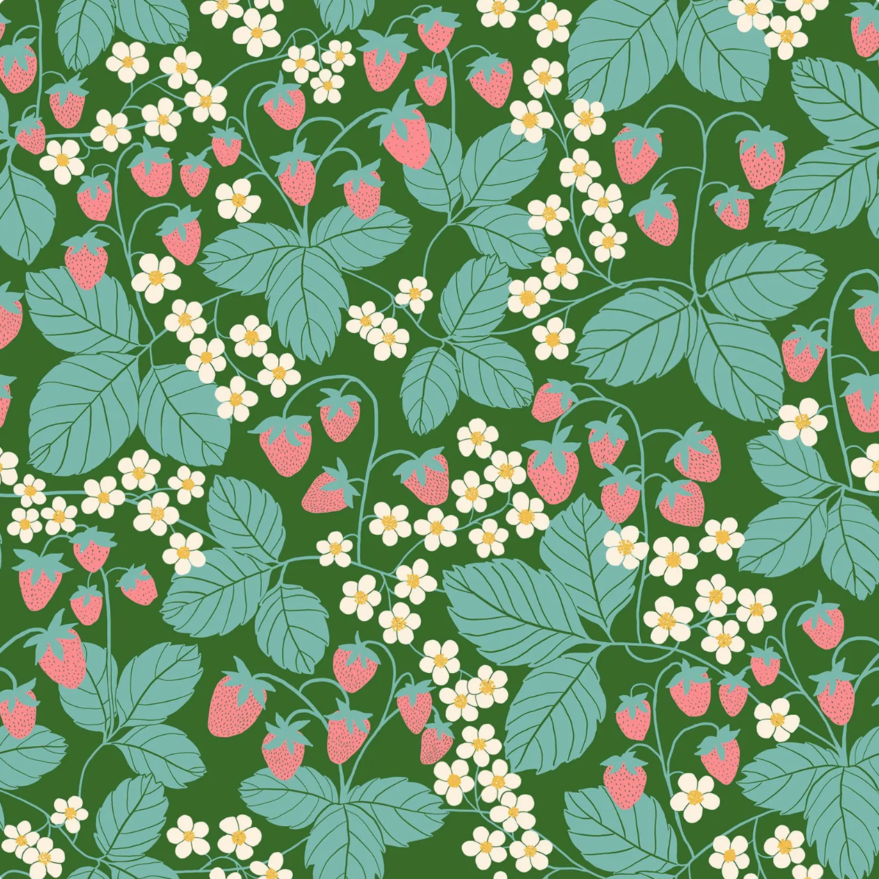 Remnant 8215 Ruby Star, Imagined Landscapes, Strawberry Field Endpaper Green, 2 yard bolt end