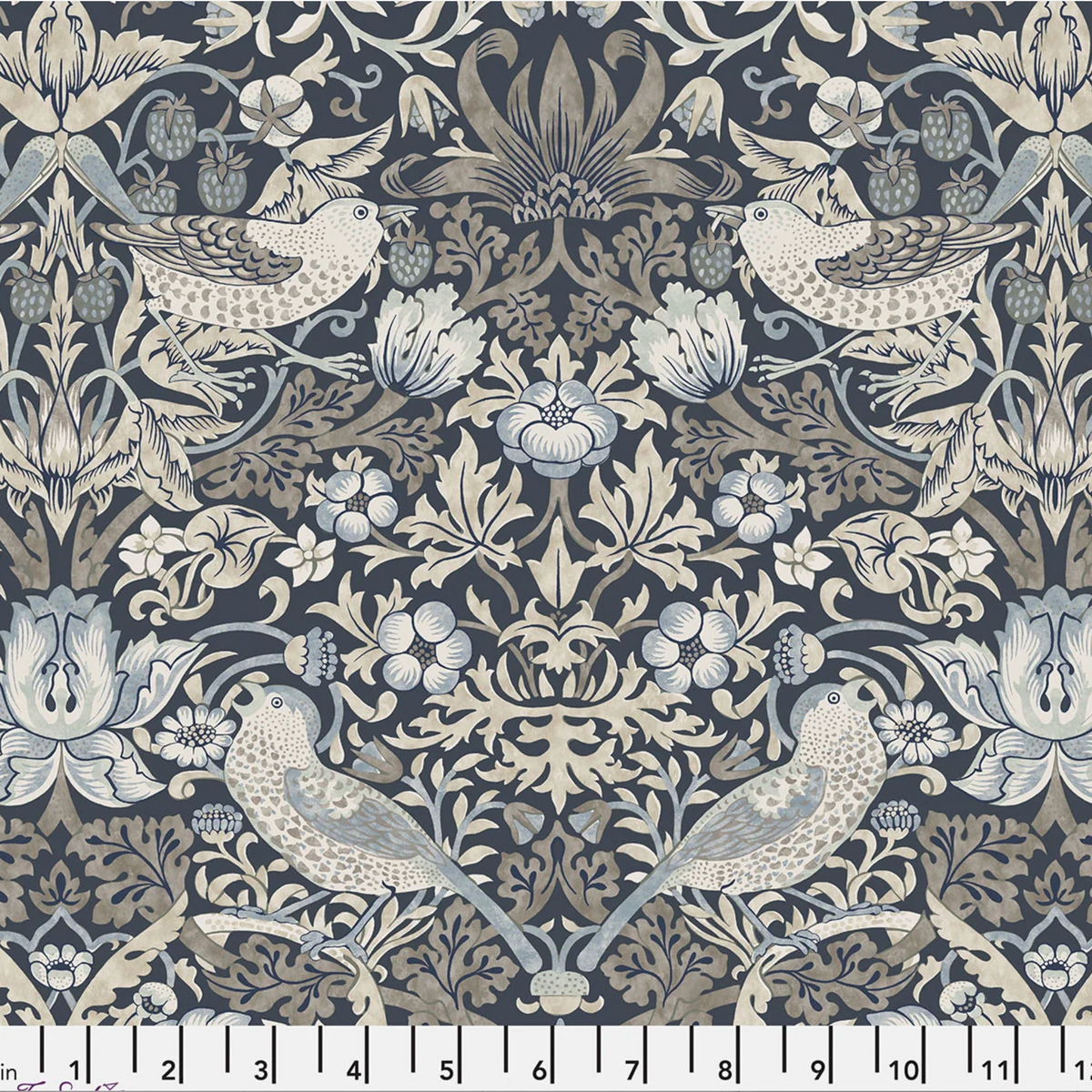 William Morris, Strawberry Thief, Morden Cotton Lawn, Charcoal, 1/4 yard