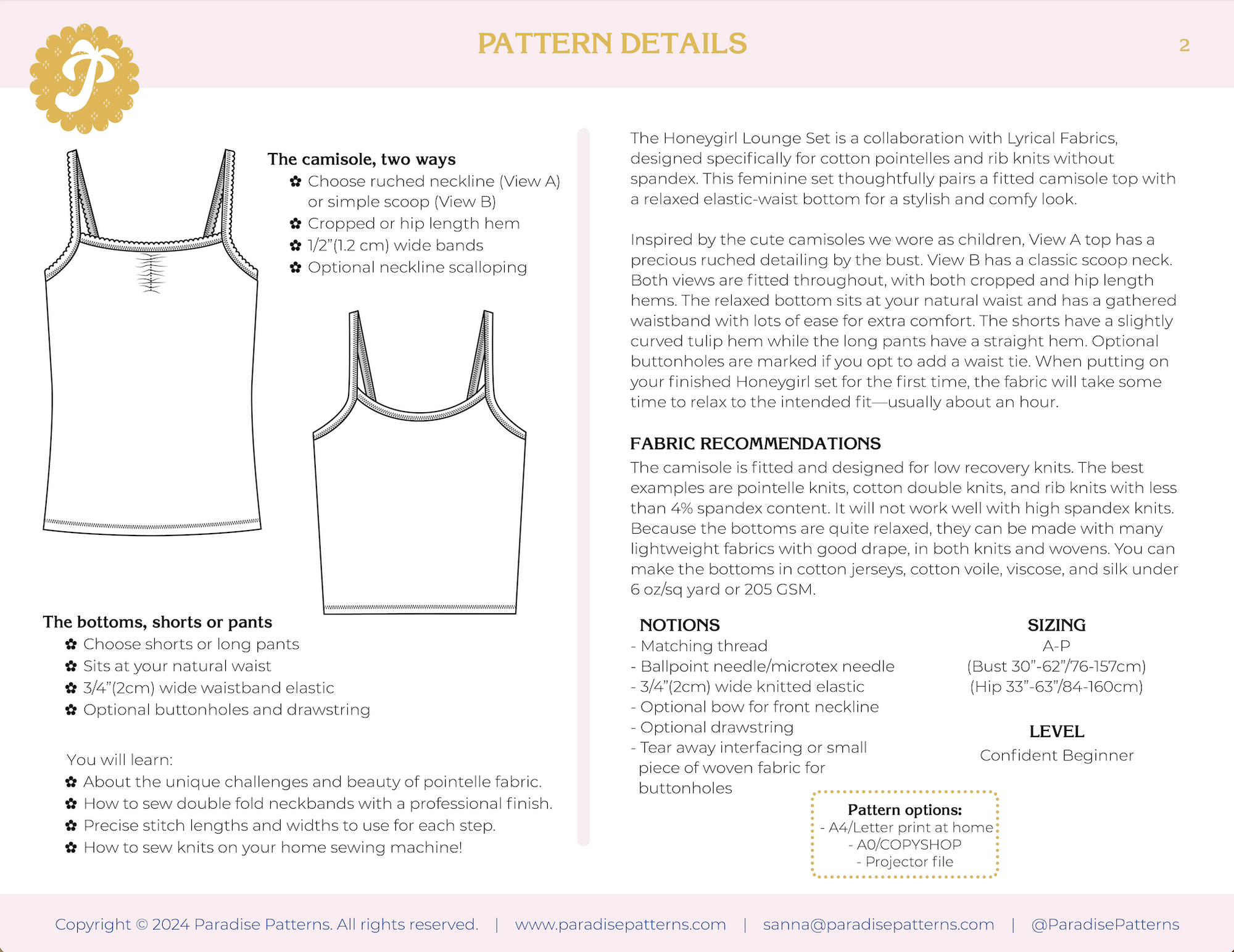 Paradise Patterns, Honeygirl Lounge Set PDF Pattern