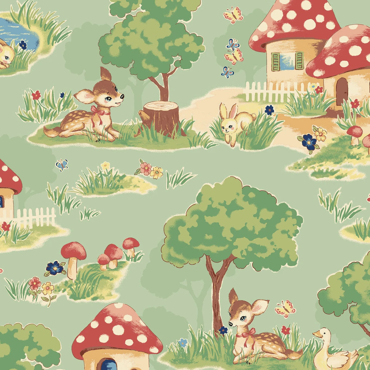 Beginning of Story Cotton, Mint, 1/4 yard