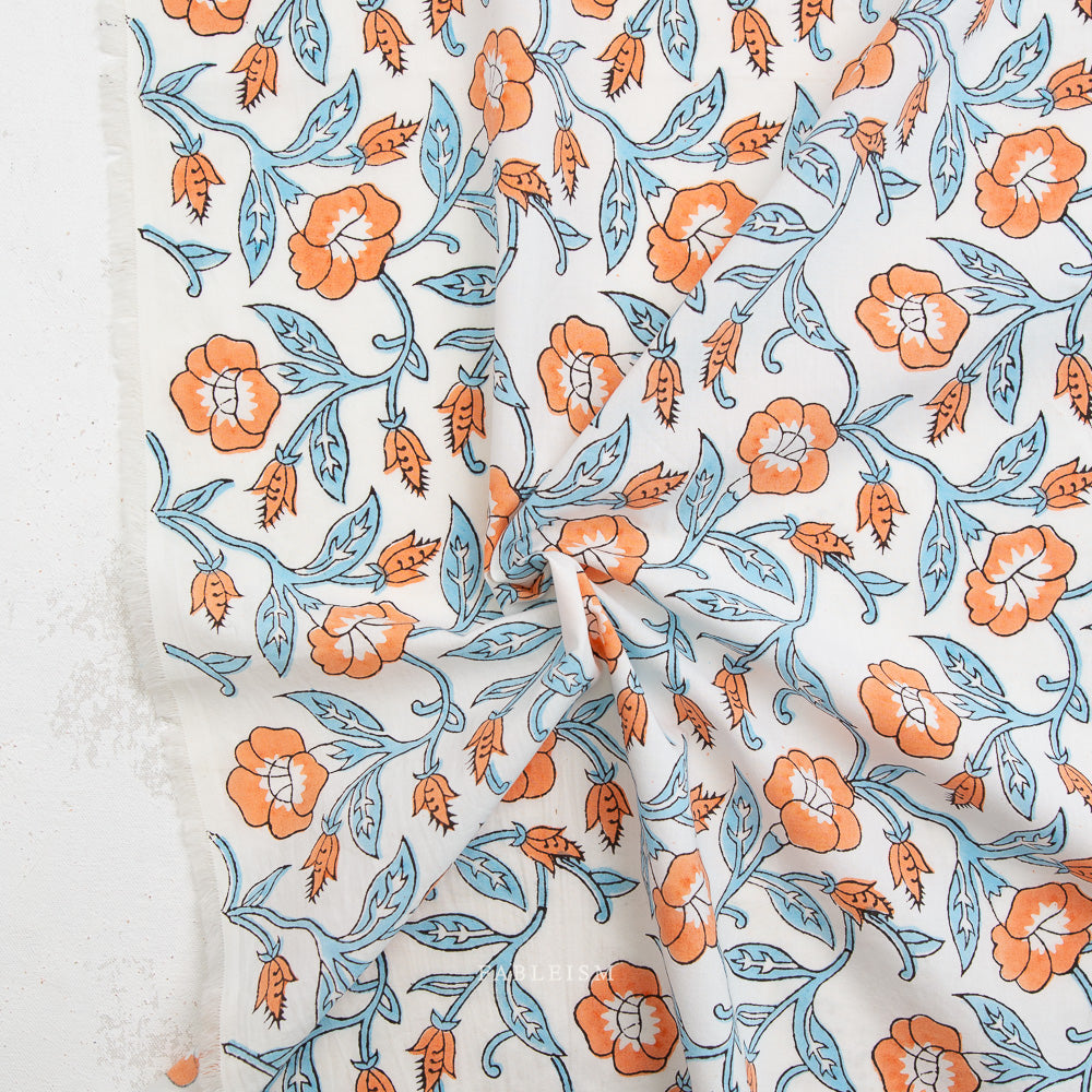 Fableism Indian Block Prints: Cottage, Trumpet Vines, multiple colorways, 1/4 yard