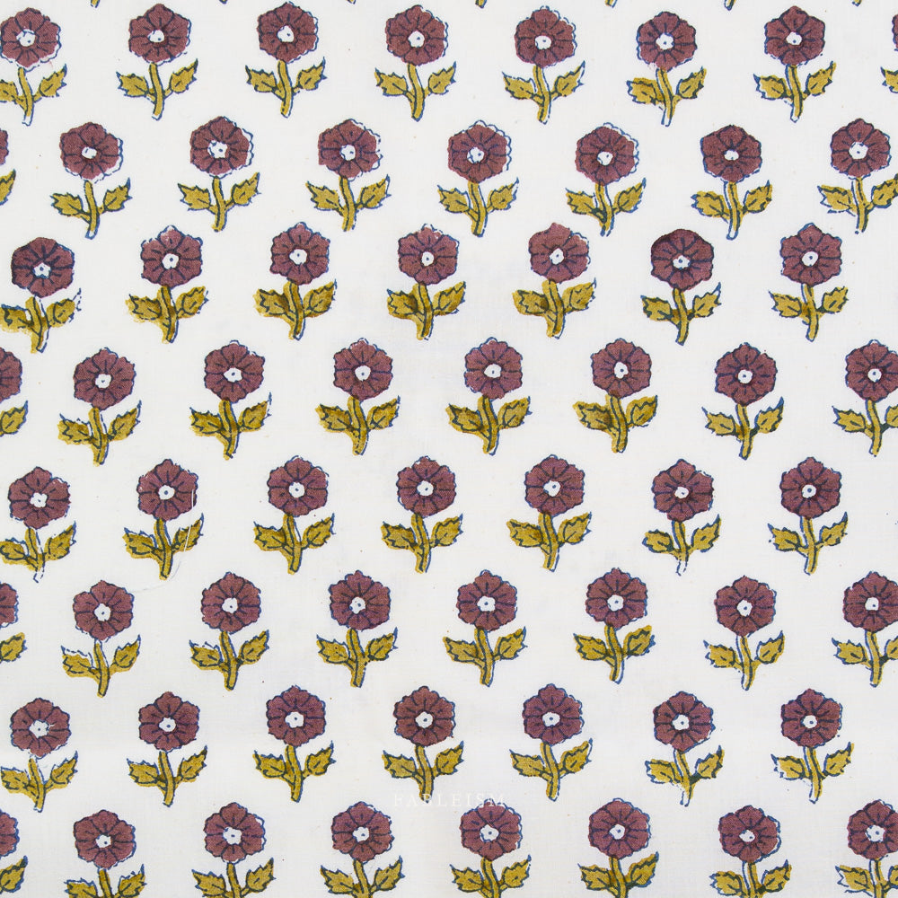 Remnant 6301, Fableism Indian Block Prints: Cottage, Flowering, eggplant, 16" bolt end