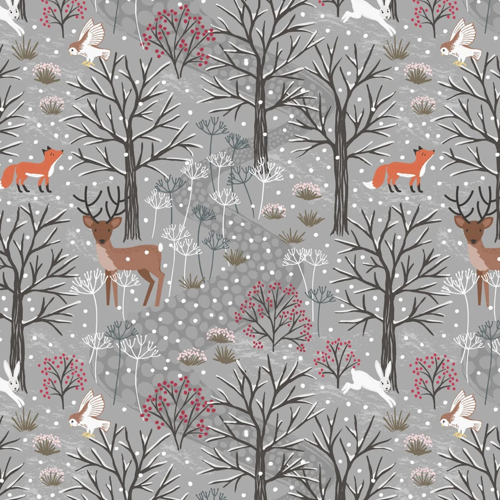 Cotton Flannel "Winter in Bluebell Wood - Woodlands", various colorways