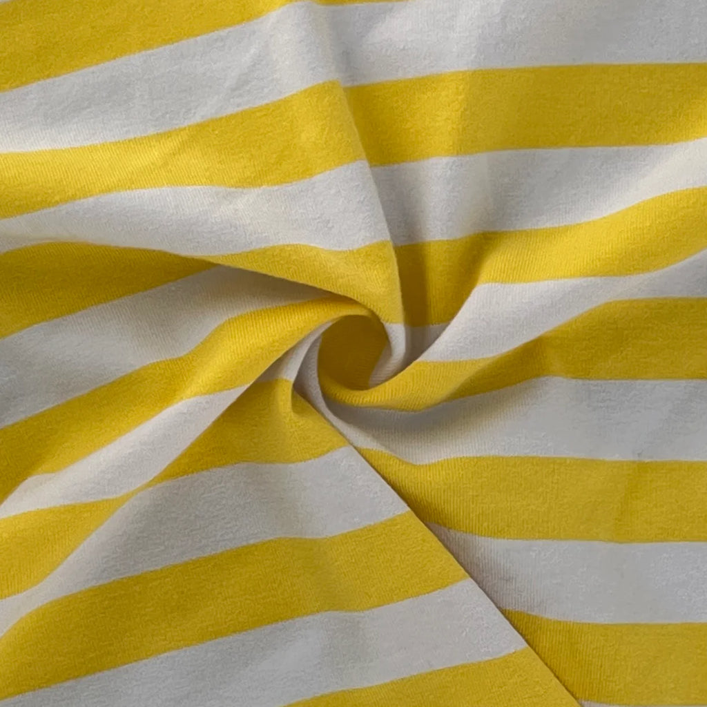 Yellow and White Stripe, cotton/spandex knit, Designer Deadstock, 1/4 yard
