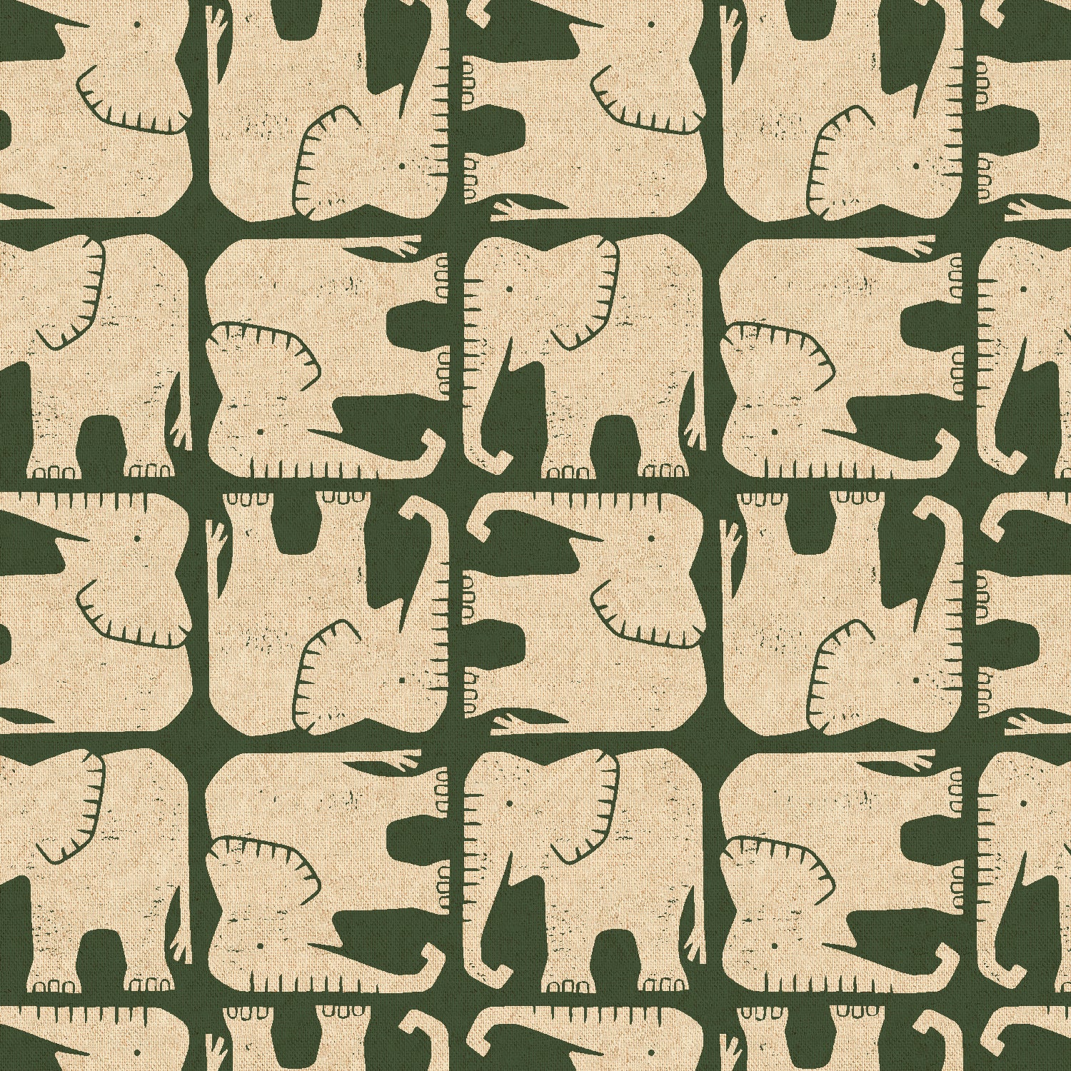 Rising Sun - Jolly Elephant - Hunter Unbleached Canvas Fabric, 1/4 yar ...