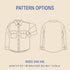 Outline of a shirt with pattern options and size information on a beige background