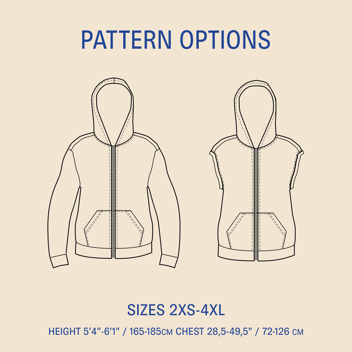 Zipper Hoodie Sewing Pattern - Unisex