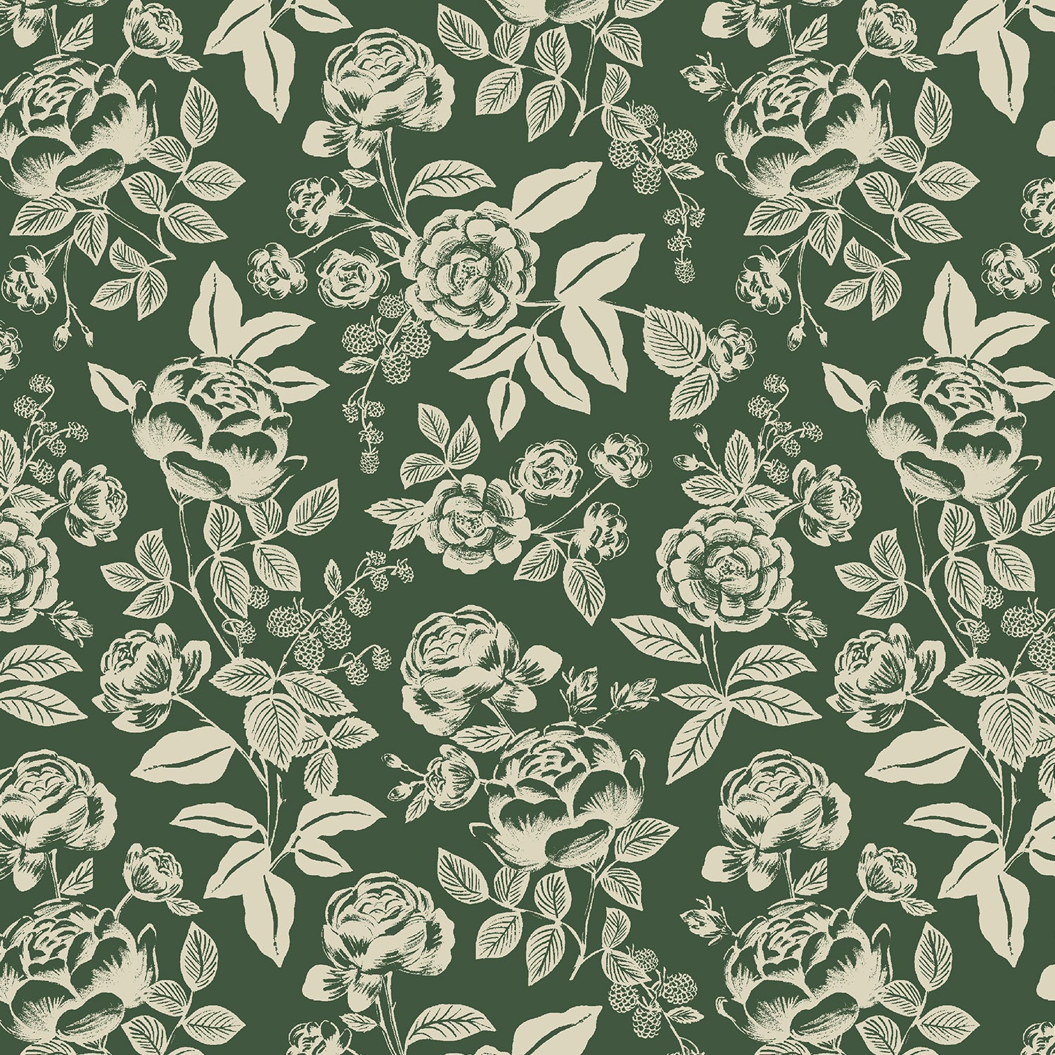Rifle Paper Co. English Rose - Hunter and Cream Fabric, 1/4 yard - Lakes Makerie
