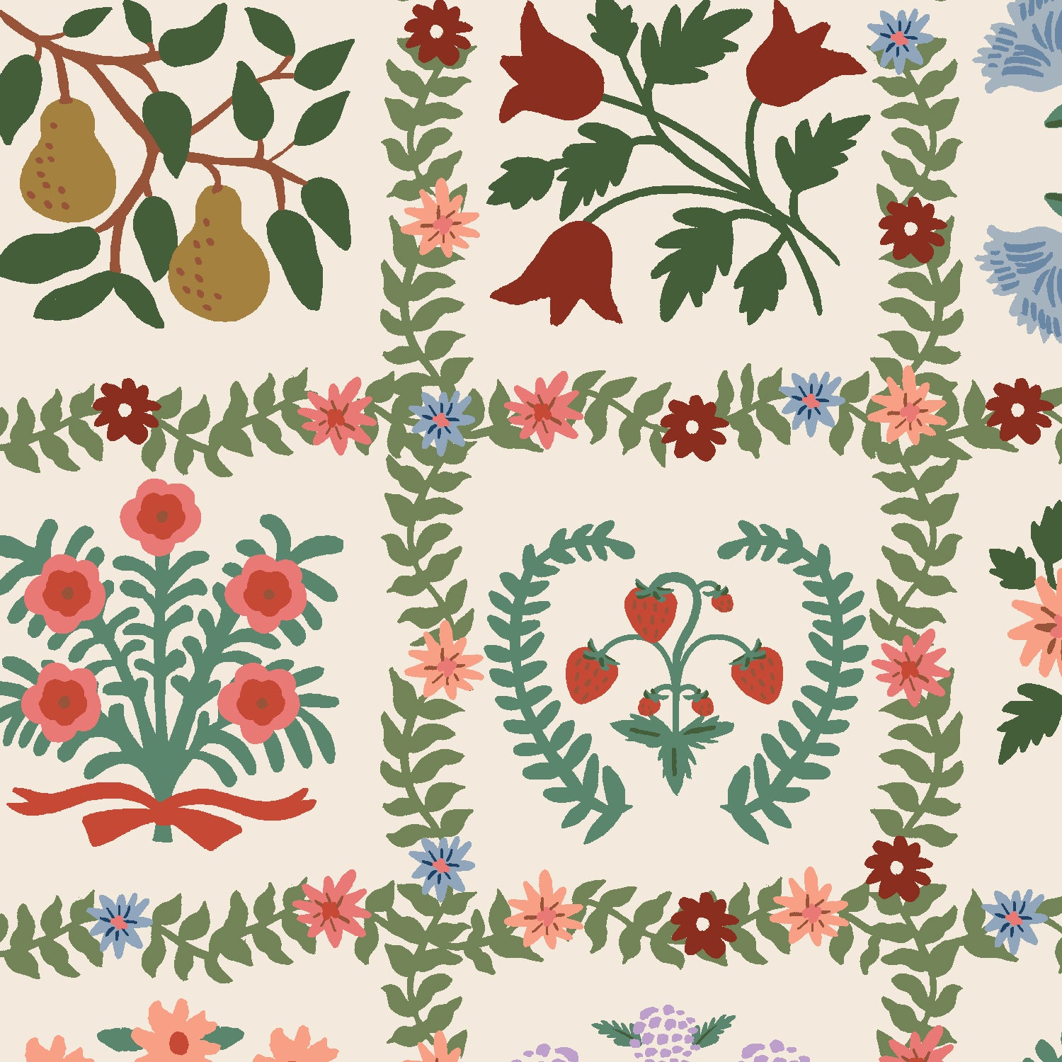 Rifle Paper Co., Gracie - Garden Album - Cream Canvas Fabric, 1/4 yard