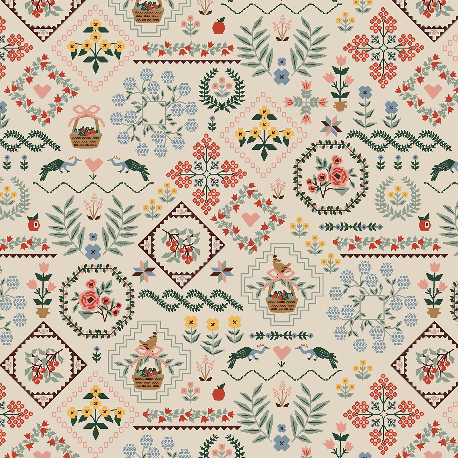 Rifle Paper Co., Home Sweet Home - Heritage Sampler- Linen Cotton Fabric, 1/4 yard