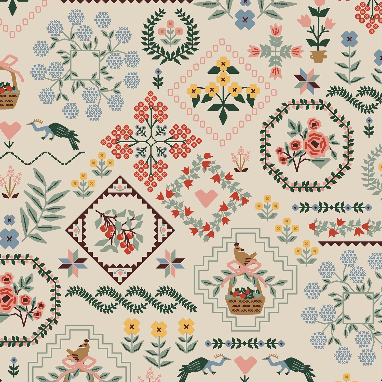 Rifle Paper Co., Home Sweet Home - Heritage Sampler- Linen Canvas Fabric, 1/4 yard
