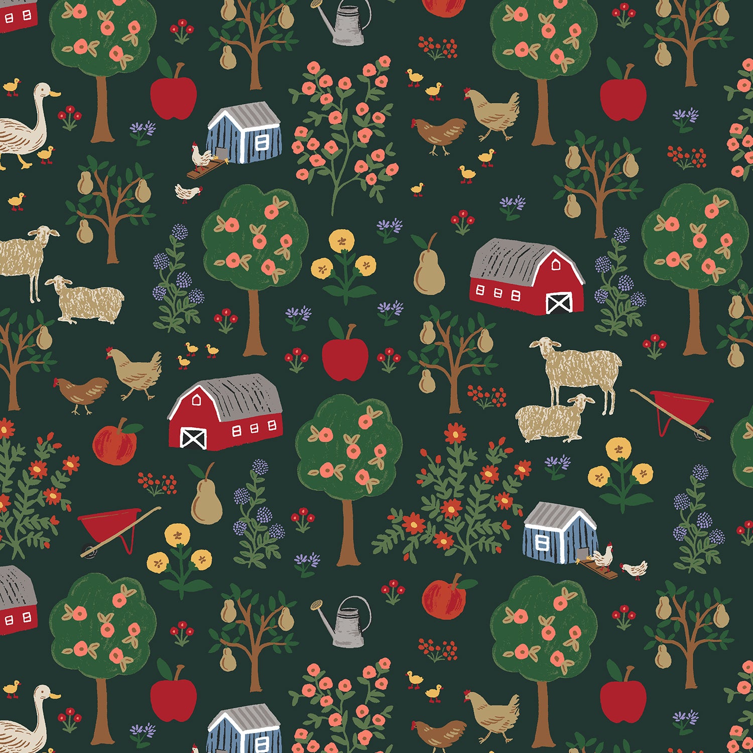 Rifle Paper Co., Home Sweet Home - Farmhouse - Evergreen Cotton Fabric, 1/4 yard