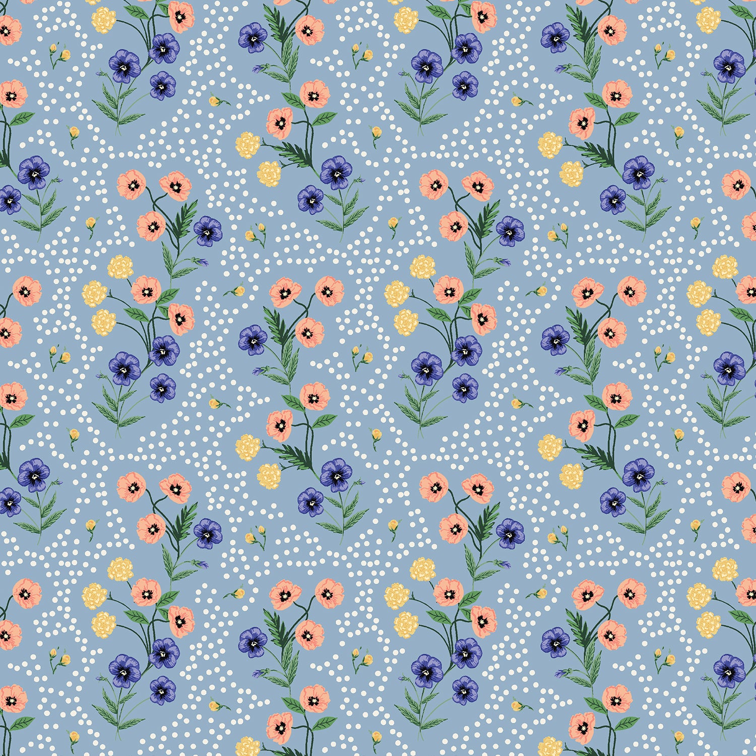 Rifle Paper Co., Home Sweet Home - Poppy- Slate Cotton Fabric, 1/4 yard