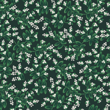 Rifle Paper Co, Holiday Classics - Mistletoe - Evergreen Metallic Fabric, 1/4 yard