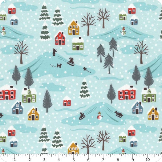 Cotton Flannel "Snow Day," Icy Blue