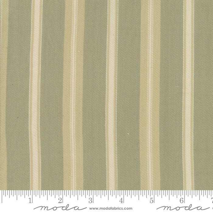 Sale, French General Atelier de France Twill Cotton Fabric, "Roche" Sage and Taupe Stripe on taupe, 80" bolt end cut