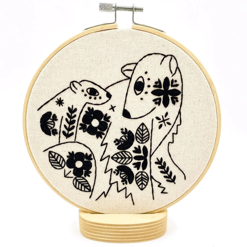 Hook Line and Tinker Embroidery Kits, Folk Polar Bear and cub (Black and White)